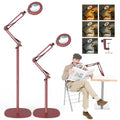 12X Magnifying Glass with Light and Stand, Real Glass Lens (Not Acrylic), 5 Color Modes, Stepless Dimmable, LED 3-in-1 Floor Lamp, Swing Arm with Clamp, Lighted Magnifier Hands Free for Crafts - Red - color: Red