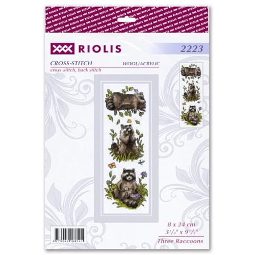 RIOLIS 2223 Three Raccoons Counted Cross Stitch Kit 3.25 x 9.5 in - style: Three Raccoons 2223