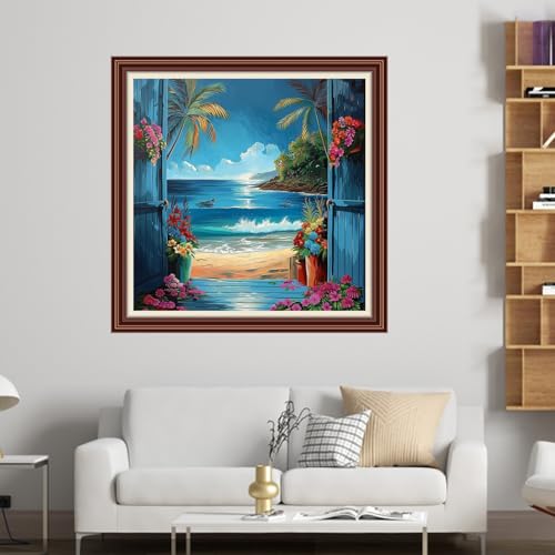 Dimensean Counted Cross Stitch Kit for Beginners, 11CT Unprinted Cross-Stitch Kit Easy Patterns Needlepoint Kit Cross Stitching Embroidery Kit Supplies- Seaside Homeland Scenery 18x18 inch - color: Patterns02