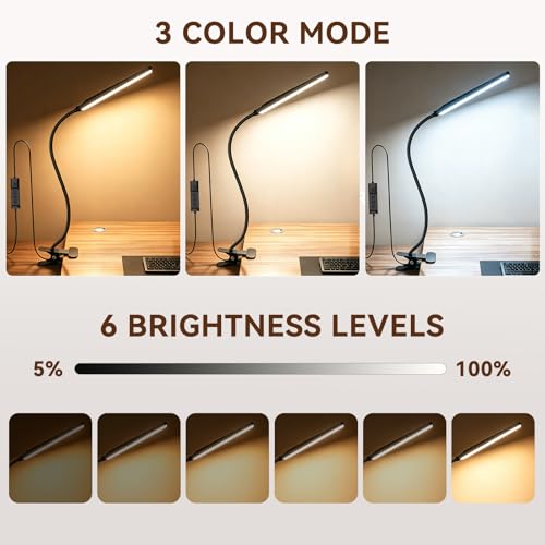 Clip‑On Desk Lamp, USB Powered Book Light, 5W LED Reading Lamp - color: Dark Black