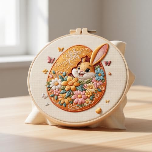 Embroidery Kit for Beginners & Adults Starter Kit, Cross Stitch Kits,DIY Hand Embroidery Needlepoint Set with Hoop, Pre-Printed Fabric, Threads and Instructions (Easter Egg) - color: Easter egg