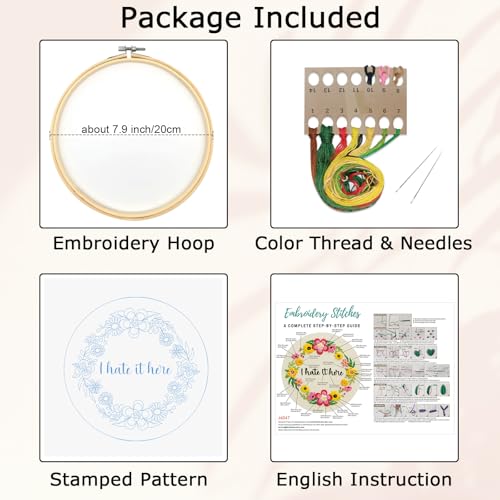 Nuberlic Floral Embroidery Kit for Beginners,Funny Embroidery Practice Kit - color: flower11