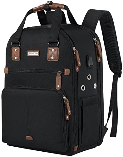 SINVICKO Crochet Bag, Knitting Bag Backpack and Totes Organizer with USB Charging Port, Large Yarn Storage Tote Bag - color: Black