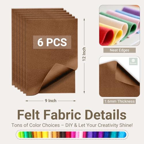 Cognac Soft Felt Sheets for Crafts, 9" x 12", 1.6mm Thick, 6 Pcs - color: Cognac