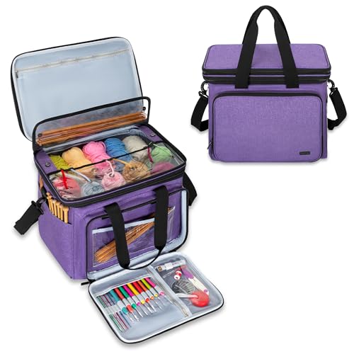 Teamoy Crochet Bag, Knitting Bag Yarn Storage Tote, Yarn Organizer, Purple - color: Purple