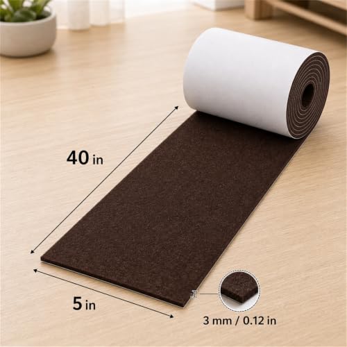 Felt Furniture Pads, Self Adhesive Felt Sheets Roll, Cuttable Felt Pads for Furniture Legs, Heavy Duty Furniture Pads for Hardwood Floors, Chair Wall Protector, Brown, 40 x 5 x 0.12 Inch - color: Brown, size: 5" x 40"