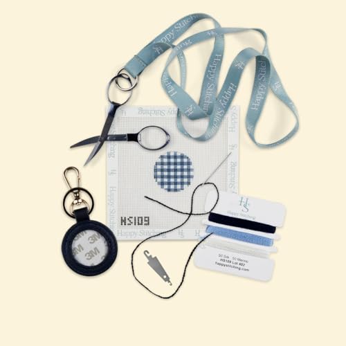 Plaid Circle Key Fob Needlepoint Kit - Happy Stitching All-in-One, Self-Finishing Needlepoint Kit