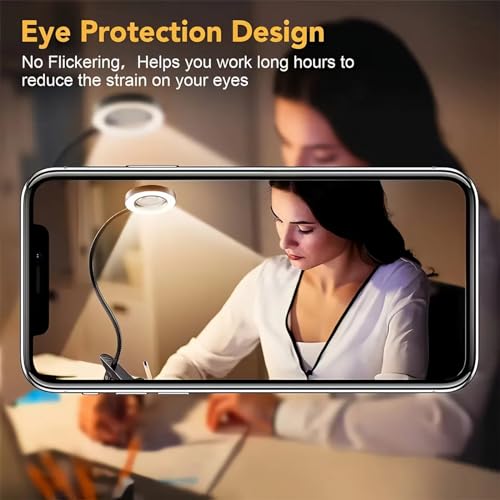 Reading Lamps, Clip on Desk Lamp,Craft Lamp Adjustable Lighted Magnifying Glass with Stand Portable Eye LED Light 3 Colors Dimmable for Reading Crafts Workbench (Adapter Available)