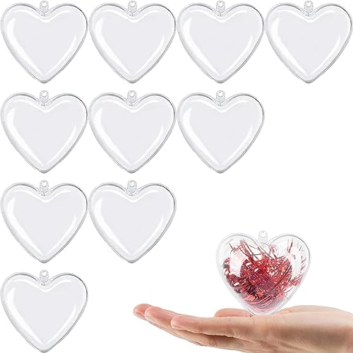Jishi Clear Plastic Heart Ornaments 10-Pack Christmas Ornament Fillable Balls for DIY Crafts, Christmas Tree Decorations, Wedding Party, Xmas Holiday Home Decor, Open Decorative Hanging Ornaments 65mm - style: 65mm Hearts