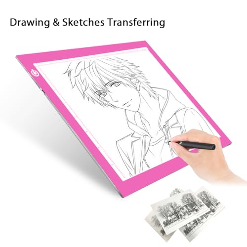 LitEnergy Portable A4 LED Copy Board Light Tracing Box, Pink Ultra-Thin Adjustable USB Power Artcraft LED Trace Light Pad for Tattoo Drawing, Streaming, Sketching, Animation, Stenciling - color: PINK, size: 8.3 x 11.7 inches