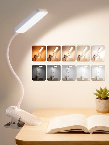 Clip on Light,45 Lighting Modes Rechargeable Desk Lamp with Clamp - color: White