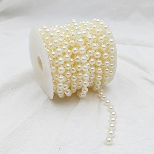 8MM Beaded Trim Ivory Crafts Faux Pearl Beads Garland Roll Strand 33FT - color: Ivory, size: 8mm