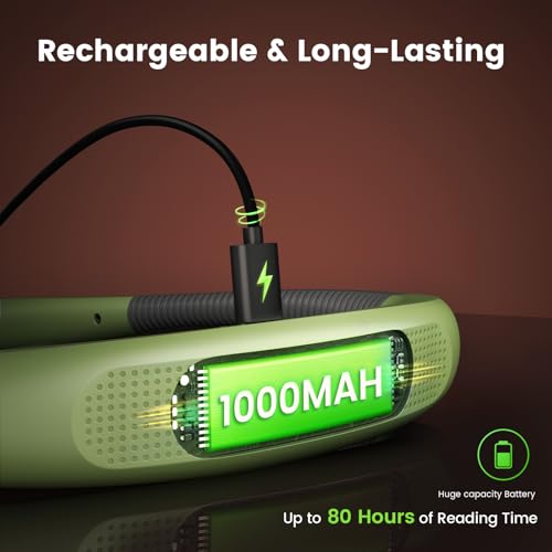 Glocusent Reading Light LED Neck Light,80-hr Rechargeable Book Light - color: Green, size: Standard-Medium