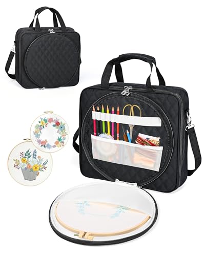 Telawsfun Embroidery Project Bag Organizer, Embroidery Supply Storage Bag with Removable Binder, Portable Carrying Tote for Thread Tools and Accessoriess, Bag Only (Black) - color: Black