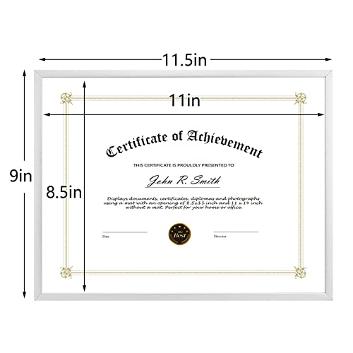 Golden State Art 8.5x11 Silver Aluminum Certificate Frame Real Glass Front - color: Silver (No Mat)