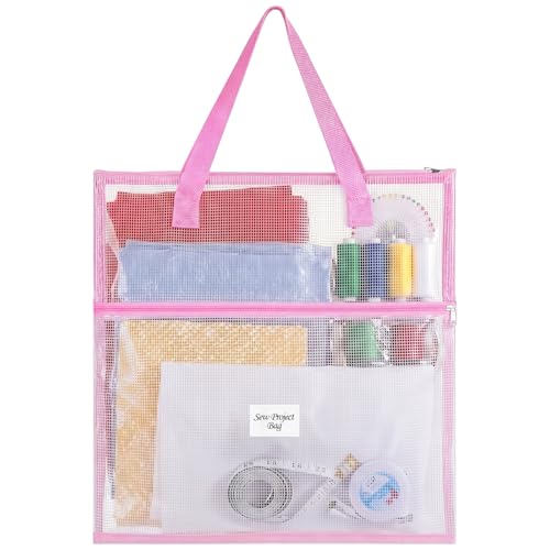 Cosblank 16x16inch Sew Project Bag Jumbo Needlepoint Project Bag, Pink - color: Pink