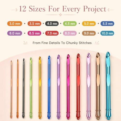 Coopay Crochet Hooks Set with Zipper Pouch, 16PCS Metal Crochet Needles - color: Pink