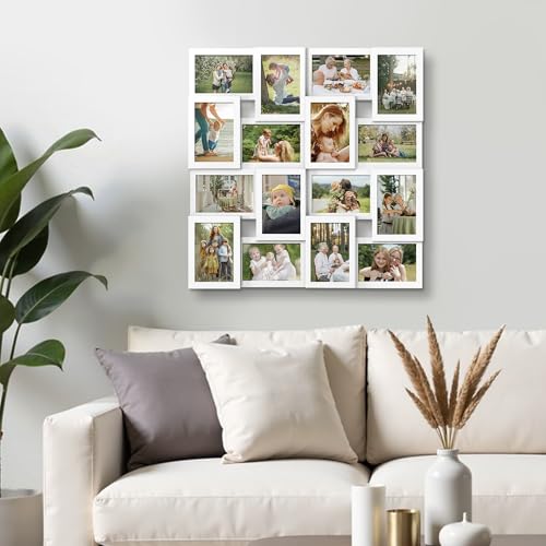 J.M.Deco Collage Picture Frames for Wall 16 Opening, Large Photo Frame Collage Wall Hanging for 4x6 Photo, Reunion Friends Family Memory, Christmas Gift -Pure White - color: White, size: 16 Opening