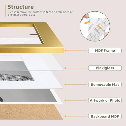 HappyHapi 4x6 Picture Frame Set of 5, Display Photo 3.5x5 with Mat or 4x6 without, Gallery Wall Frame Set, Wall or Tabletop Display (Gold) - color: gold, size: 4x6
