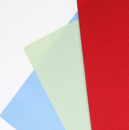 KCS 3 pc of 12" x 18"(30cmx45cm) 18CT Counted Cotton Aida Cloth Cross Stitch Fabric (Light Blue+Light Green+Red) - color: Light Blue+light Green+red