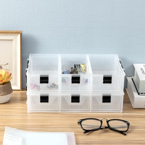 MyGift Single Add-on Tray for 11 Inch Clear Arts and Crafts Stackable Storage Box, Sewing Supplies Storage Organizer Case Accessory Optional Tray with Black Accents, 3 Drawers and Removable Dividers - color: Black (Add on Tray Only)