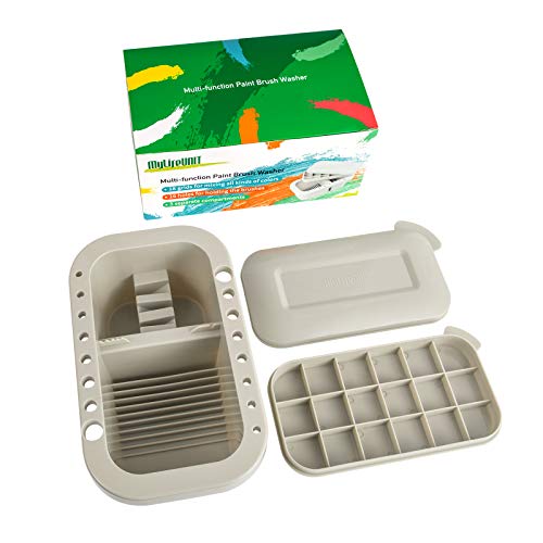 MyLifeUNIT Paint Brush Cleaner, Paint Brush Holder with Palette, Grey - color: Grey