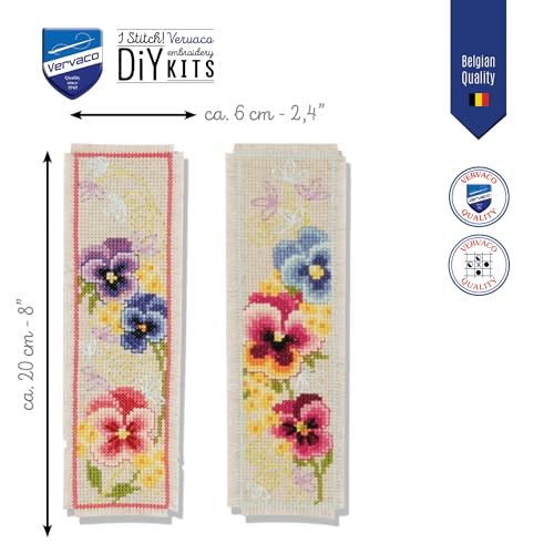 Vervaco Counted Cross Stitch Bookmark Kit for Beginners Floral Embroidery Pattern for Book Lovers2,4" x 8" DIY Crafts for Adults Creative Book Lovers Gift Starter Craft Kit Supplies - size: Violets