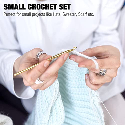 Tomorotec 41Pcs Multi-Color Metallic Crochet Hooks Set, Art Aluminum Knitting Needles for Yarn Craft Set with Sylish Storage Bag, Stitch Markers and Big Eye Needles - color: Orange Bag