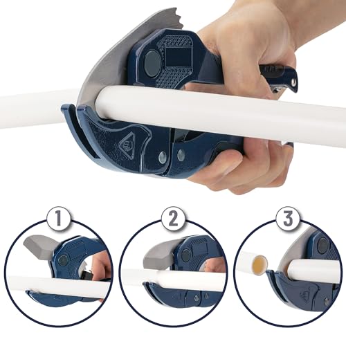 Bates- PVC Pipe Cutter, Cuts up to 1-5/8", Ratchet Pipe Cutter, PEX Cutting Tool for Cutting PEX, PVC, PPR Plastic Hoses and Plumbing Pipes, Navy Blue - color: Navy Blue