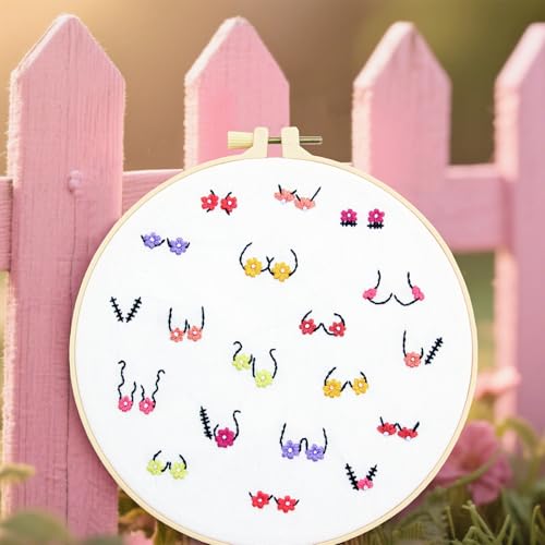 Crafmanoe Flowers Embroidery Kits for Beginners Adults, Hand Embroidery Starters Kits, Stamped Cross Stitch Kits DIY Needlepoint Kits for Beginners Adults, Embroidery Hoop, Thread and Video Tutorial - color: H2081