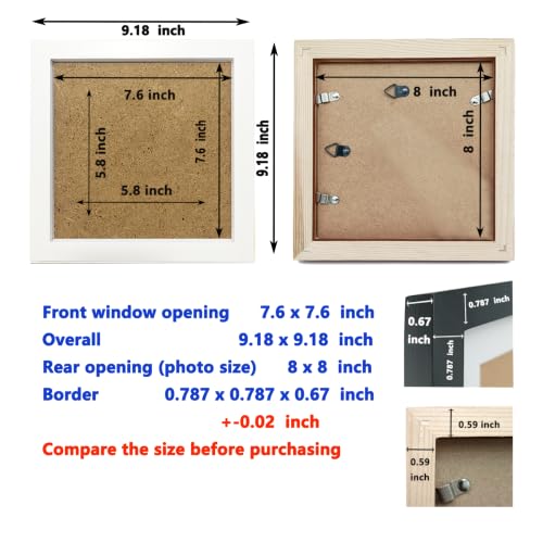 8x8 Picture Frames Set of 10, White Solid Wood Wall Mounted Frames - size: 8x8