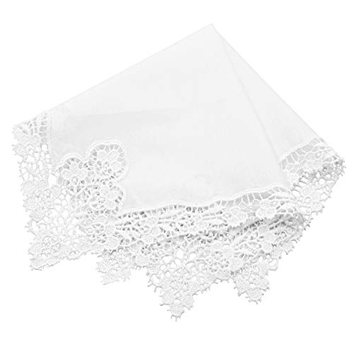 Milesky White Wedding Handkerchief Pure Cotton, Soft Ladies Hanky with Crochet Lace - color: Ch08