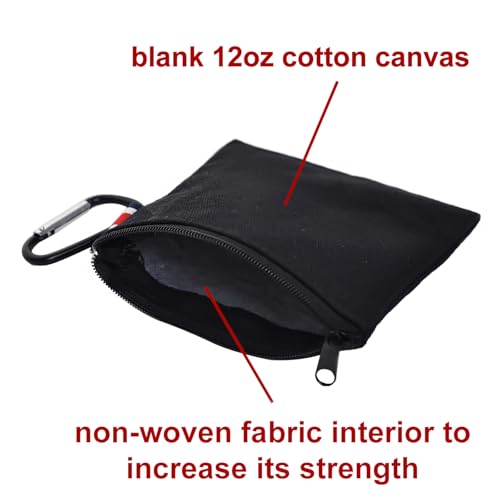 Muka 12 Pack Coin Purse with Carabiner Cotton Canvas Pouch 4-1/4 x 4-1/4 Inches-Black - color: Black