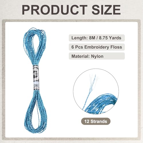 PATIKIL 6 Skeins Embroidery Floss, Metallic Embroidery Thread Nylon Threads Bracelets String for Cross-Stitch Hand Embroidery, Blue - color: Blue
