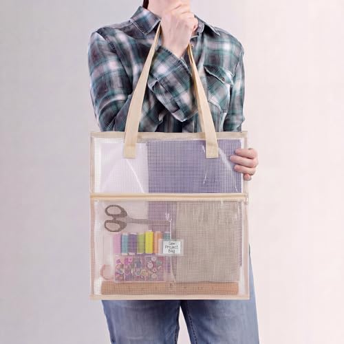 Cosblank 16x16inch Sew Project Bag Jumbo Needlepoint Project Bag, Beige - color: Beige
