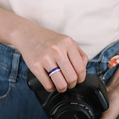 Egnaro Women's Silicone Wedding Ring 2.5mm Wide 1.8mm Thick Rubber Band Set - color: SETB2-Matte Galaxy,Bronze,Matte Pearl,Rose Gold,Black,Pink Sand,White