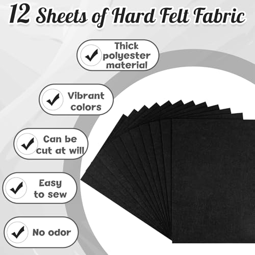 NEBURORA 12 Pcs 2mm Thick Stiff Felt Sheets for Crafts Sewing(Black) - color: Black