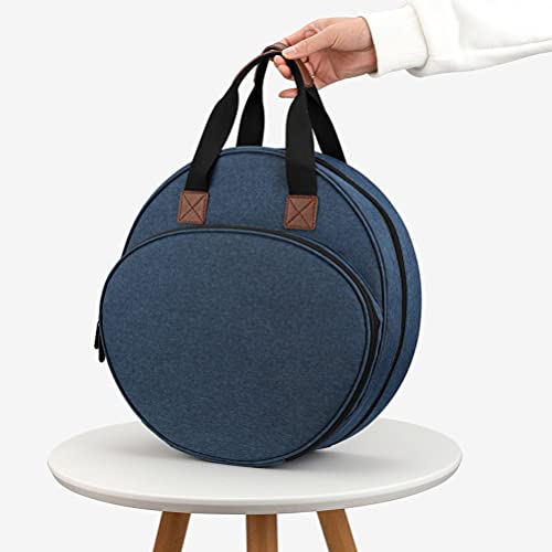 EXCEART Embroidery Project Handbag Embroidery Tool Tote Bag with Large Circular Opening Front Elastic Slots Inner Zipper Pocket 13.77 X 13.77 X 2.36 in for Kits Storage and Travel - color: Blue
