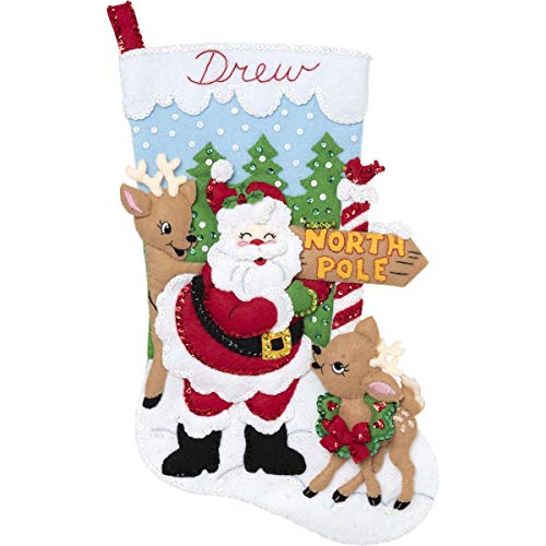 Bucilla 89228E Felt Applique Christmas Stocking Kit, 18", North Pole Santa - style: Stocking