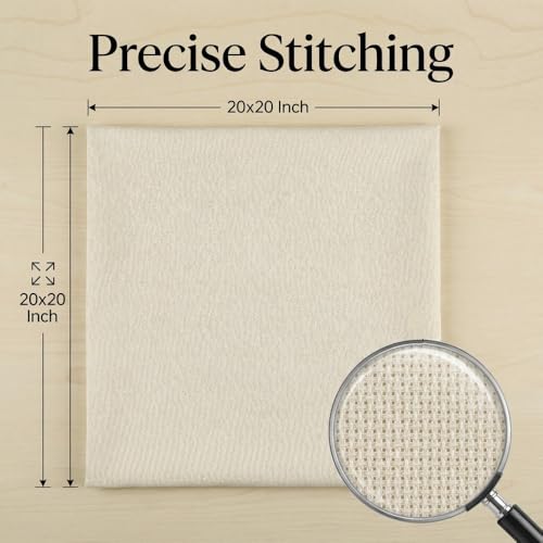 Needlepoint Canvas 20x20 Inches,Embroidery Blank Cloth,Stiff Linen Cotton Interlock Blank Mesh for Embroidery, Cross Stitch, Rug Hooking, DIY Tote Bags & Make Dividers (2)