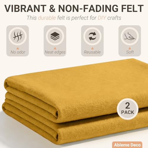 Felt Fabric Sheets 18" x 18" (2 Pack) 1.6mm Soft Craft Felt Squares, Gold - color: Gold