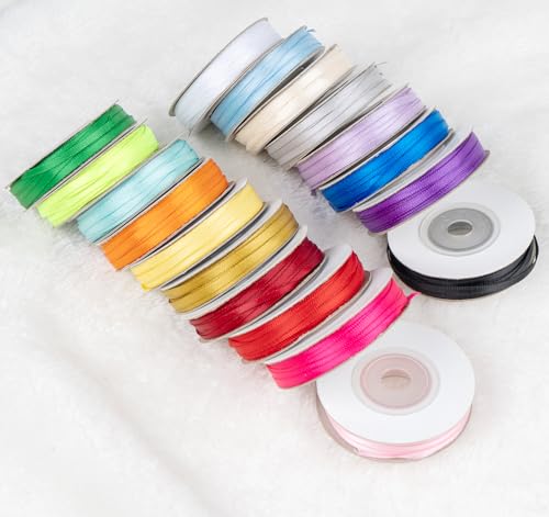 393 Yards Satin Ribbon Set, Rainbow Double Faced Ribbon for Gift Wrapping - size: 1/8 inch