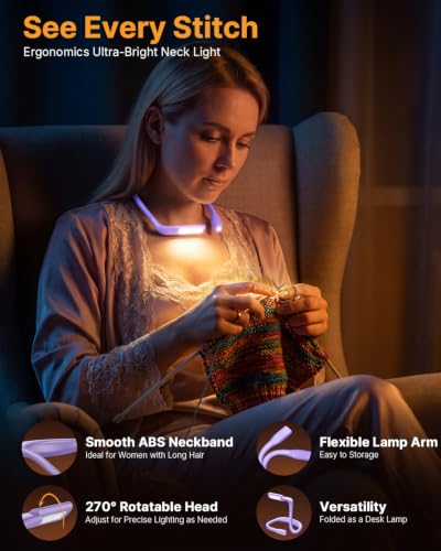 Reading Lights for Books in Bed, 3 Colors Dimmable Neck Light - color: Purple
