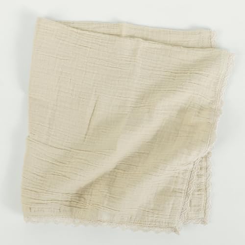 FINGERCRAFT Lace Cloth Napkins, Cotton Gauze, Set of 4, 20x20 Inch,Beige - color: Beige Gauze, size: 20" x 20" (Set of 4)