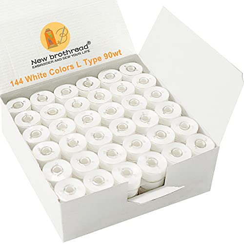 New brothread 144pcs Type L SA155 Prewound Bobbin Thread -White - color: 144pcs 90wt White