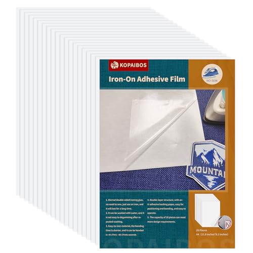 KEPAIBOS Double Sided Iron On Adhesive Sheets with Backing Easy-Iron Permanent Fusible Patch Fabric Glue A4 Size 20 PCS (Lightweight M) - size: M, style: Lightweight