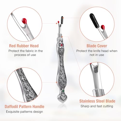 2Pcs Vintage Seam Rippers, Metal Stitch Remover Set, European Carved Handle Stitch Ripper, Sharp Durable Handy Crafting Removing Threads Tools for Needlework, Leatherwork (Silver) - color: Silver