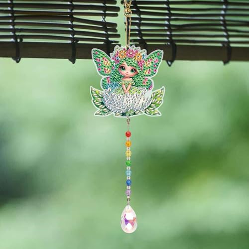 TDFERAN Diamond Pinting During Fairy Diamant Art Hanging Sign Onament Plant Pendants Wind Chimes Wall Hanging in Living Room Dorridor Diamond Art Hanging Sign Onamen Sunshine Catcher - color: Yellow fairy wind chime pendant