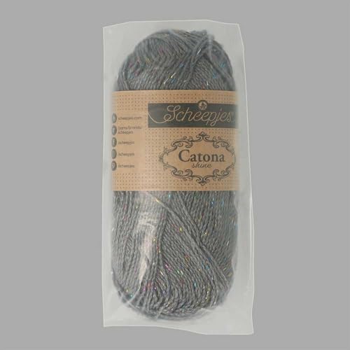 Scheepjes Catona Shine Cotton Blend Yarn, 50g – 242-R Metal Grey Rainbow - color: 242-R Metal Grey - Rainbow
