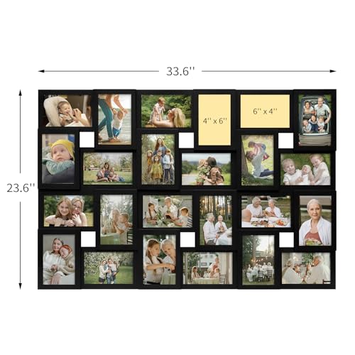 J.M.Deco Collage Picture Frames for Wall 24 Slots, Large Photo Frame Gallery Puzzle Collage Wall Hanging for 4x6 Photo, Reunion Friends Family Memory - Black - color: Black, size: 24 Opening